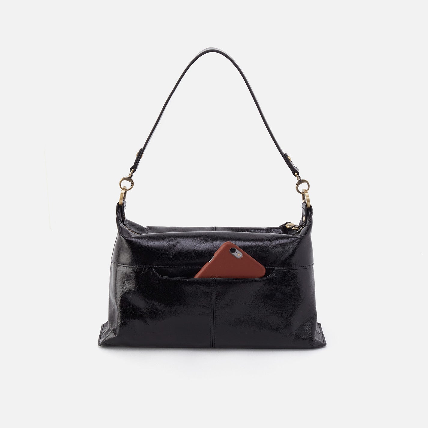 Avon Shoulder Bag in Polished Leather - Black