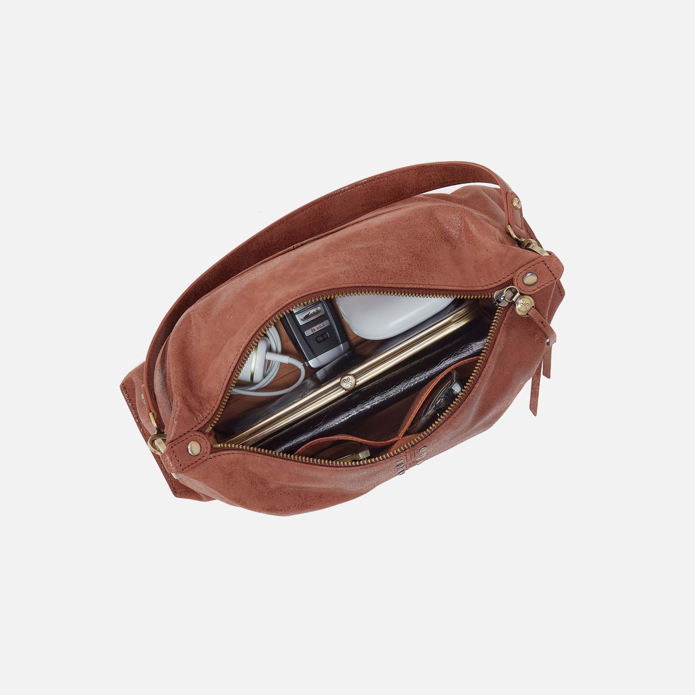 Avon Shoulder Bag in Buffed Leather - Burnished Saddle