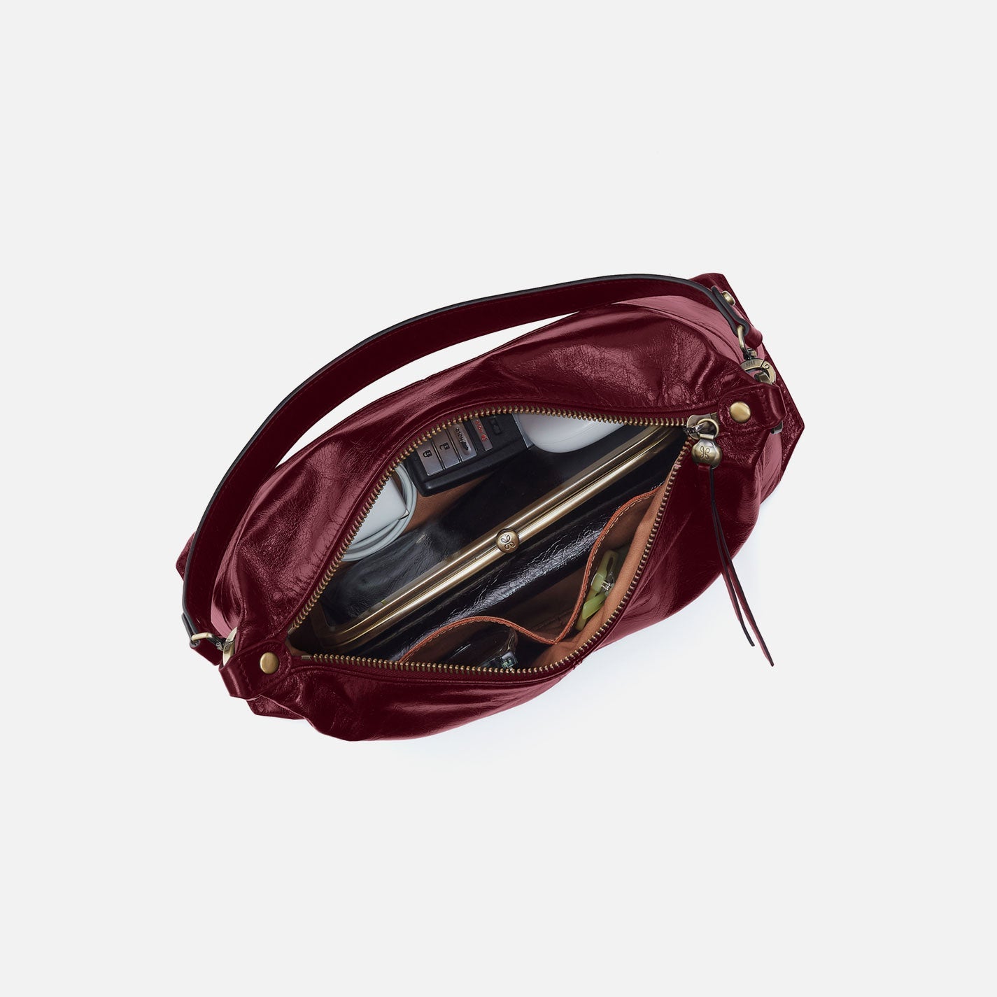 Avon Shoulder Bag in Polished Leather - Saddleberry